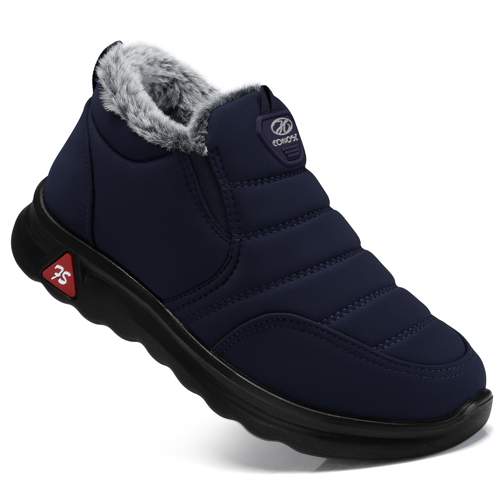 SHIBEVER Winter Boots for Women: Black Warm Fur Lined Slip on Ankle Snow Boots Comfortable Waterproof Outdoor Shoes Size